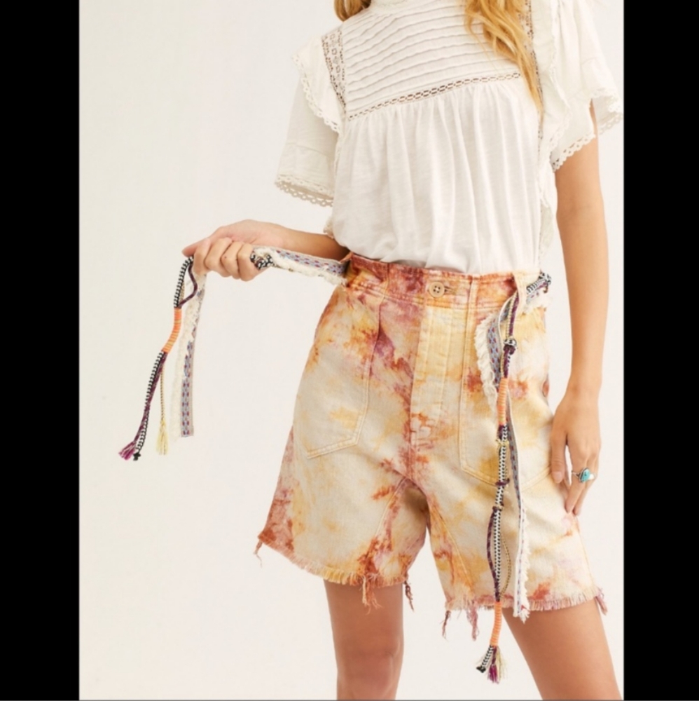 We The Free Tie-Dye Denim Shorts in Orange and Purple - Picture 6 of 6
